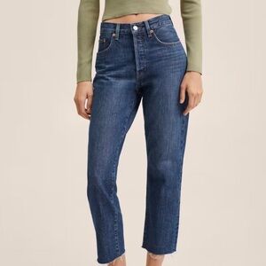 Mango Womens Havana Straight Leg Jeans Sz 1 Dark Wash Button Fly Raw Hem